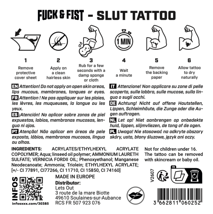 Tatouage temporaire Slut 9 x 7cm