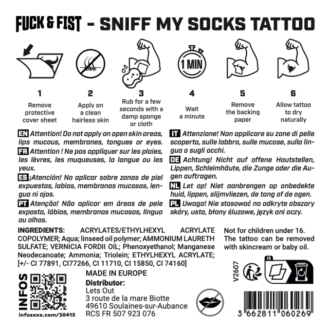 Tatouage temporaire Sniff my Socks 9 x 7cm