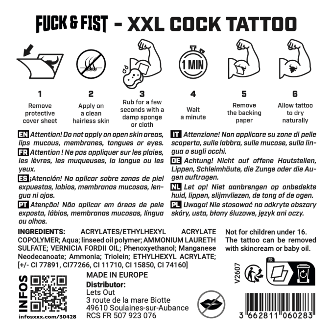 Tatouage temporaire XXL Cock 9 x 5cm