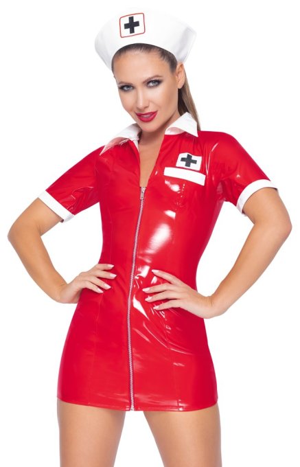 Tenue Infirmière Vinyl Nurse Rouge